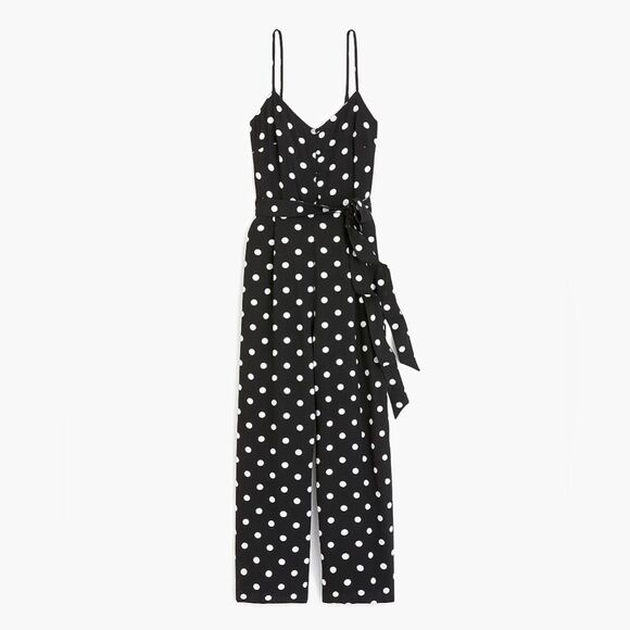 J. Crew Pants - J.Crew Polka Dot Jumpsuit Black White Wide Leg Tie Waist 2